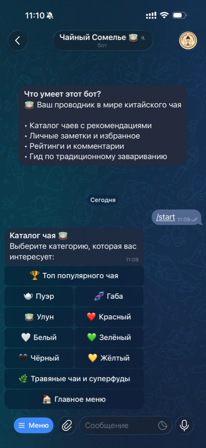 Список категорий чая